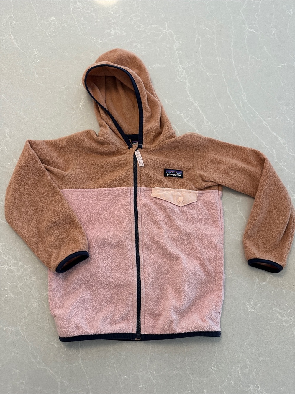 Patagonia Kids Two-Tone Pink and Brown Fleece Zip Hoodie